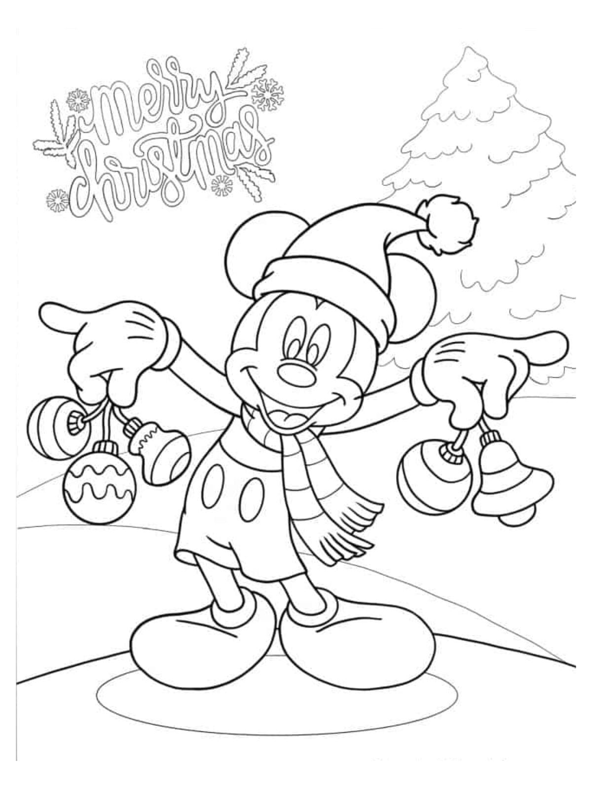 Christmas Themed Mickey Mouse Coloring Page