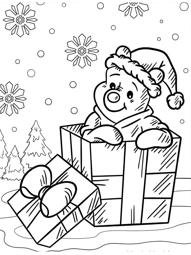 Christmas Themed Winnie The Pooh Coloring Page