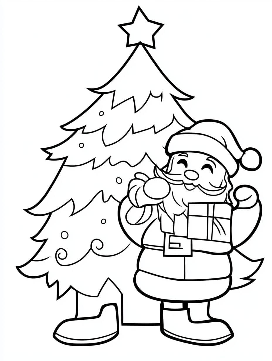 Christmas Tree And Santa Claus Coloring Page