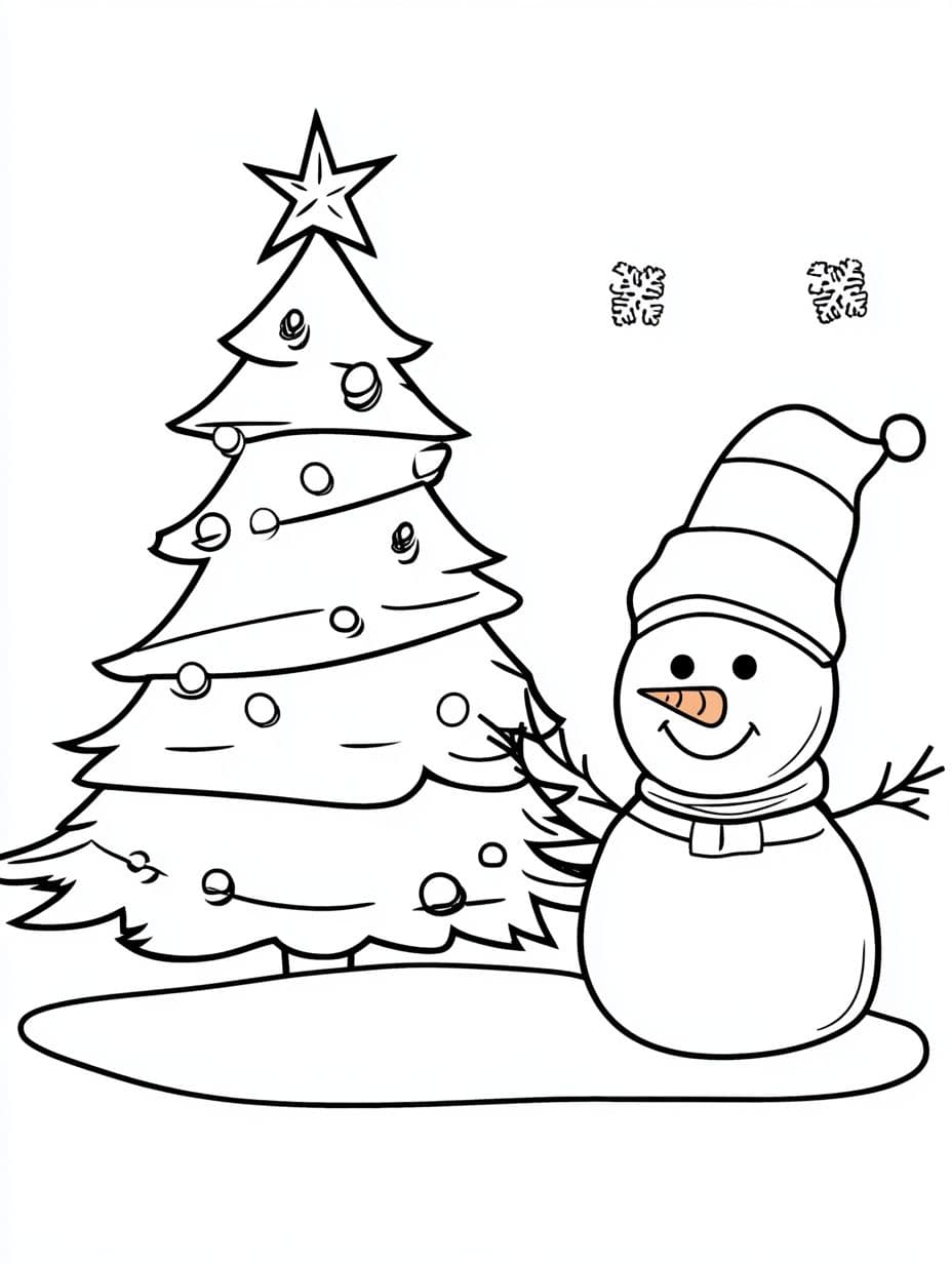 Christmas Tree And Snowman Coloring Pages