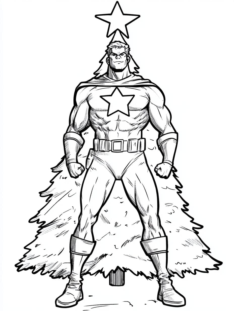 Christmas Tree And Super Hero Coloring Pages