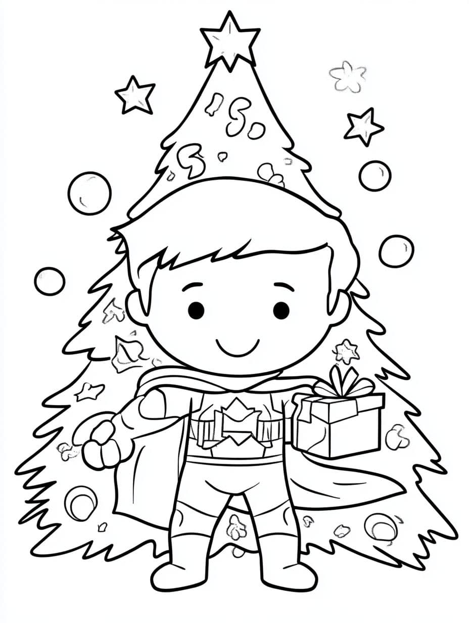 Christmas Tree And Superhero Coloring Pages For Kids