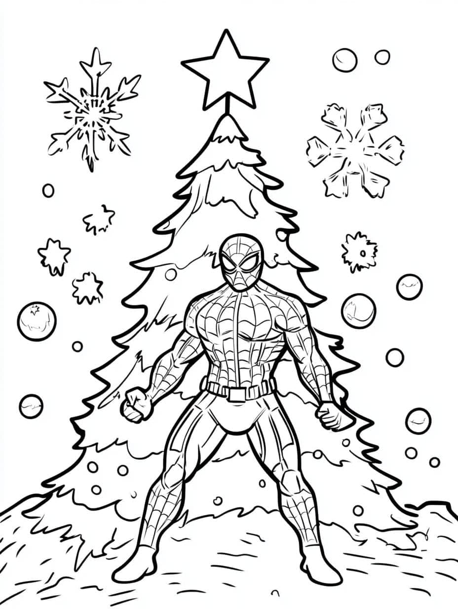 Christmas Tree And Superhero Coloring Pages