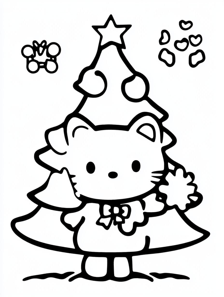 Christmas Tree Coloring Pages For Kids Hello Kitty Santa