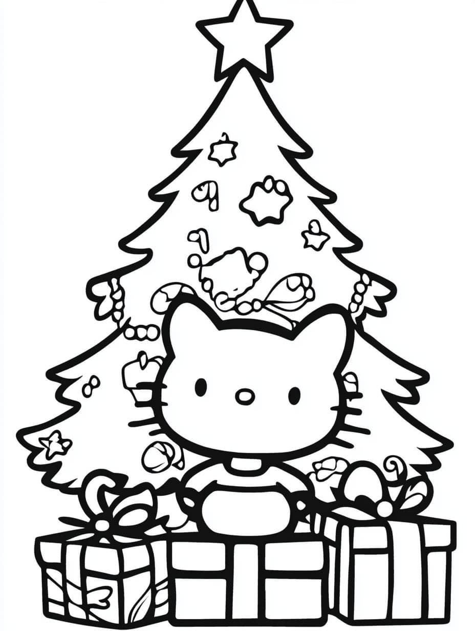 Christmas Tree Coloring Pages With Hello Kitty