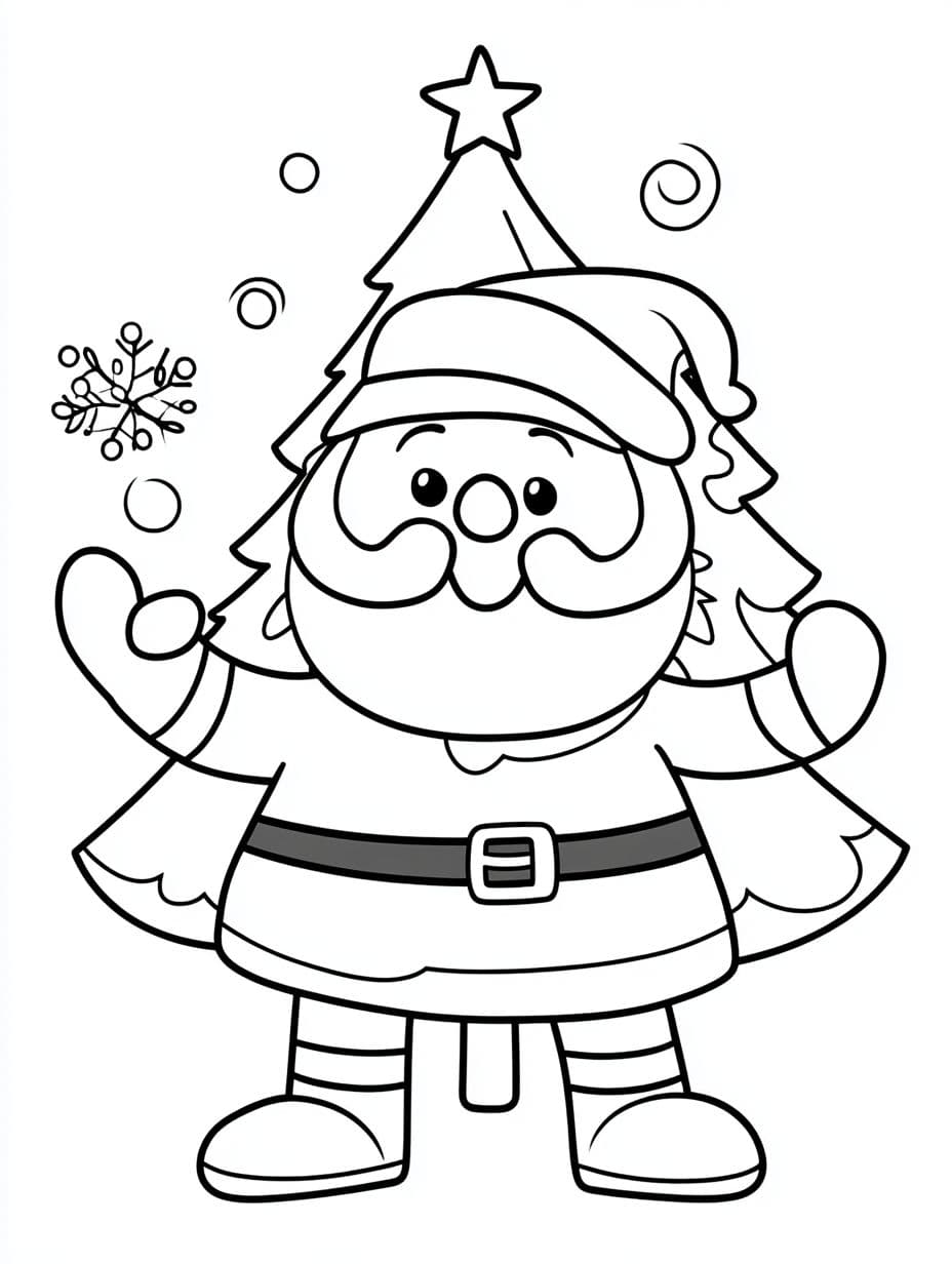 Christmas Tree Santa Claus Coloring Sheet Free