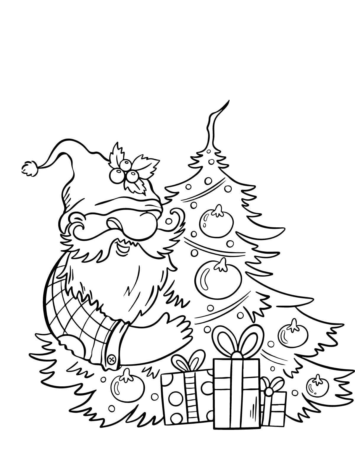 Christmas Tree With Garland Coloring Page