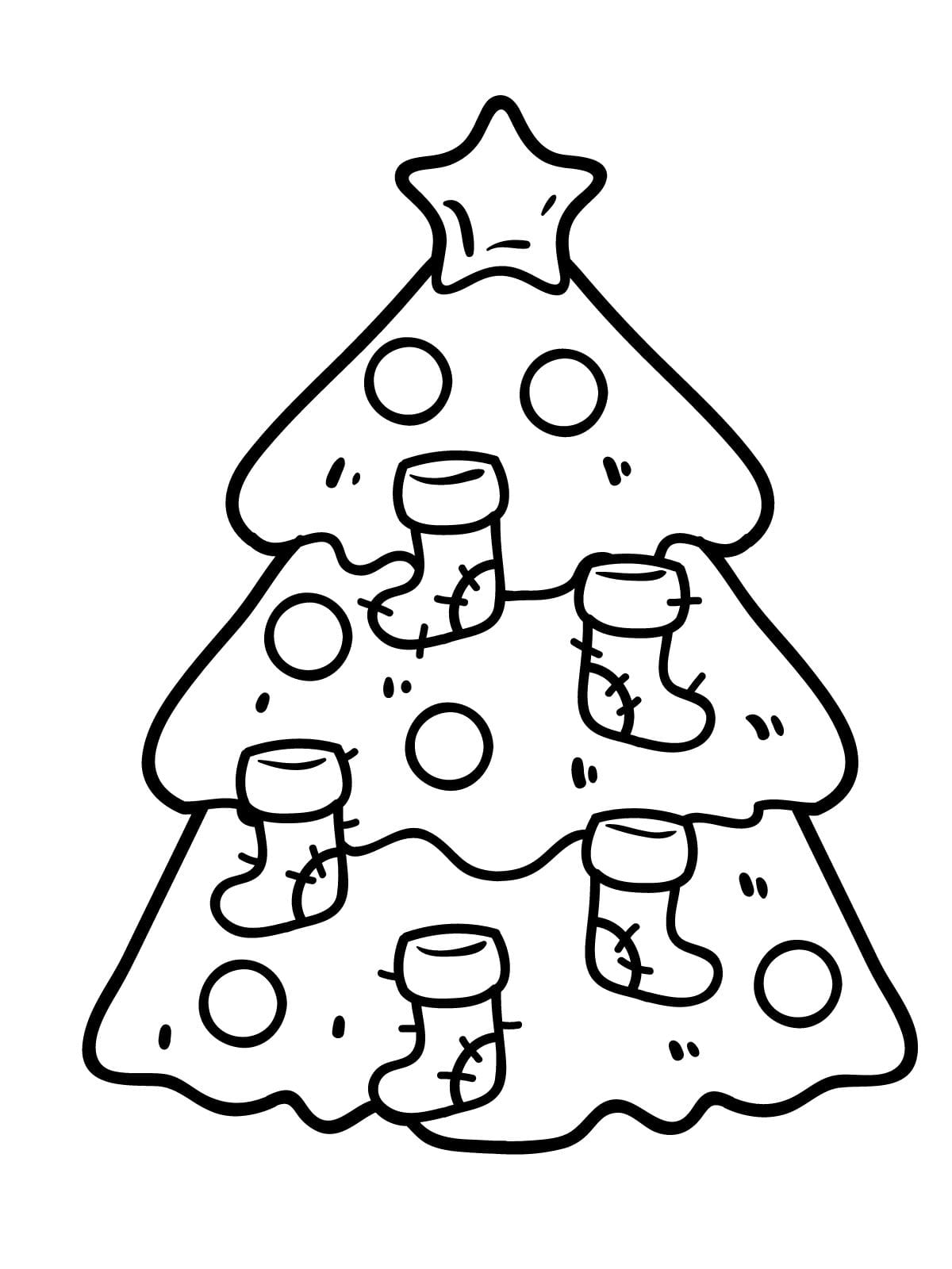 Christmas Tree With Socks Coloring Page