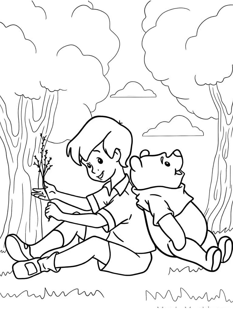 Christoper Robin And Pooh Playing In The Woods