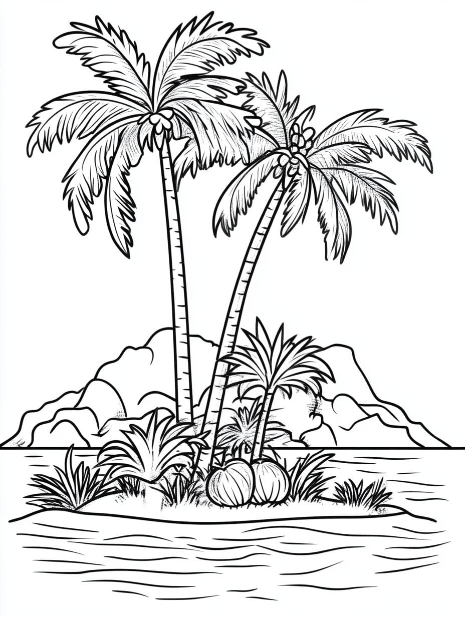 Coconut Treeson Island Coloring Pages