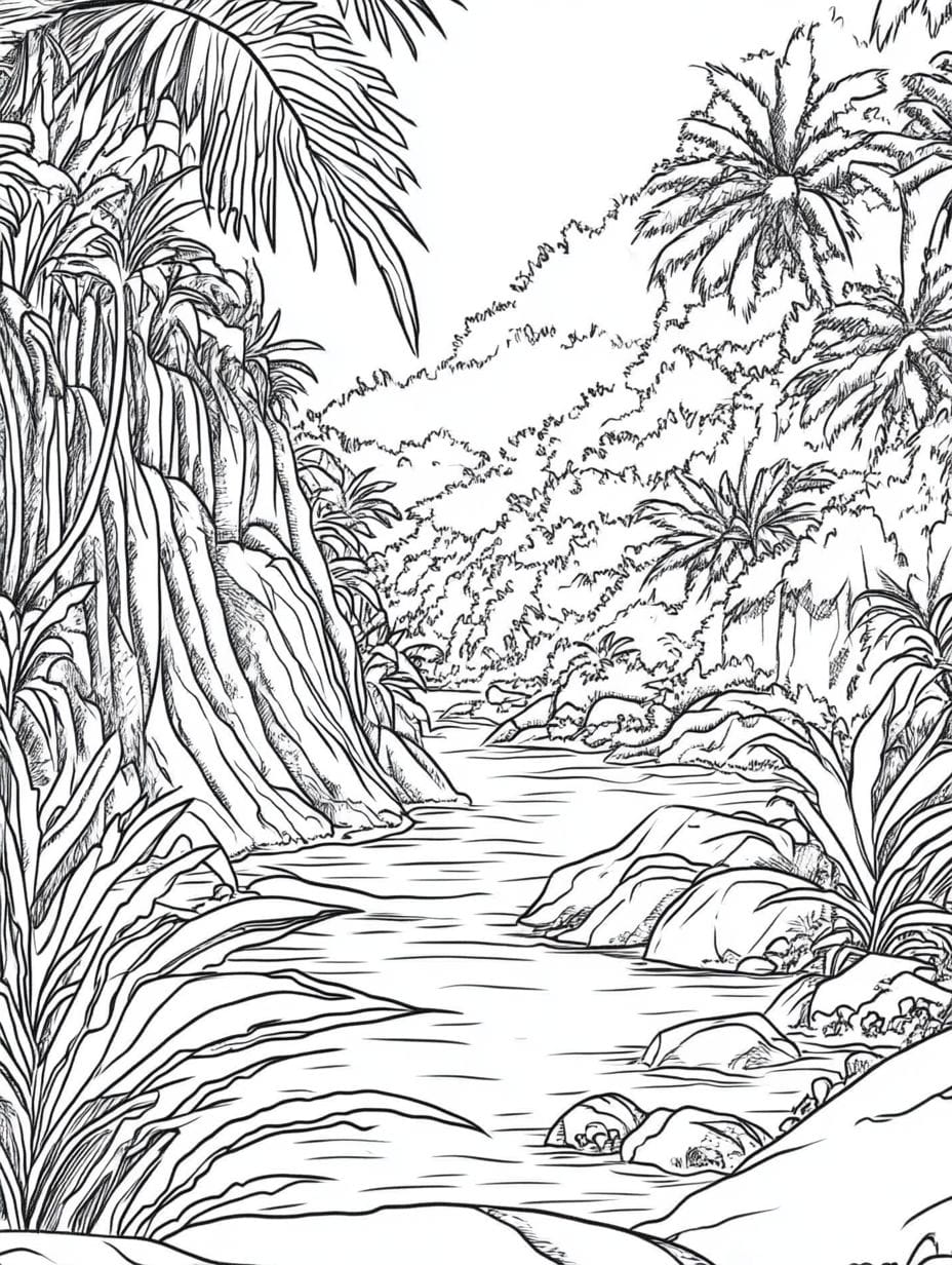 Cool Stream Jungle Coloring Pages