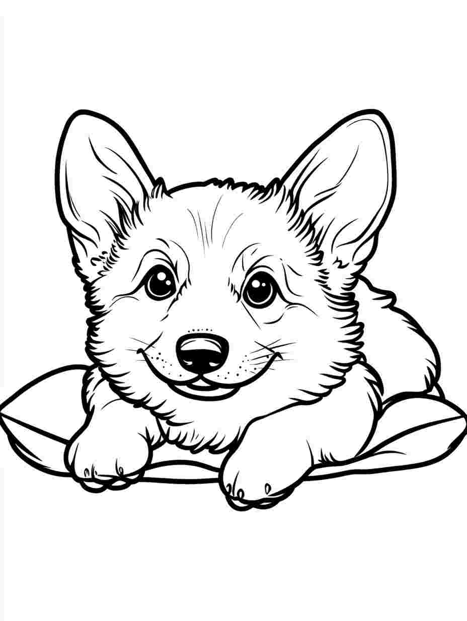 Corgi Lying On Cushion Coloring Pages