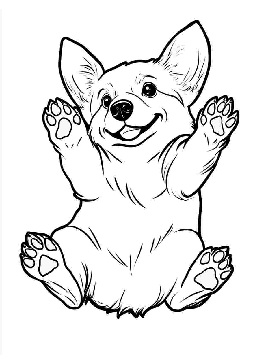 Corgi Lying On Its Back With Paws Up Coloring Pages