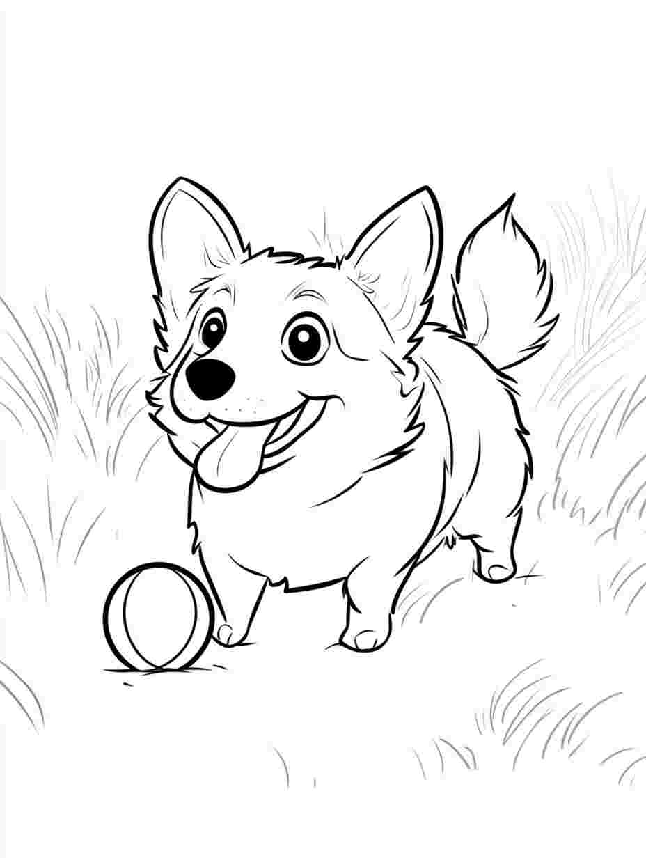 Corgi Playing With A Ball Coloring Pages