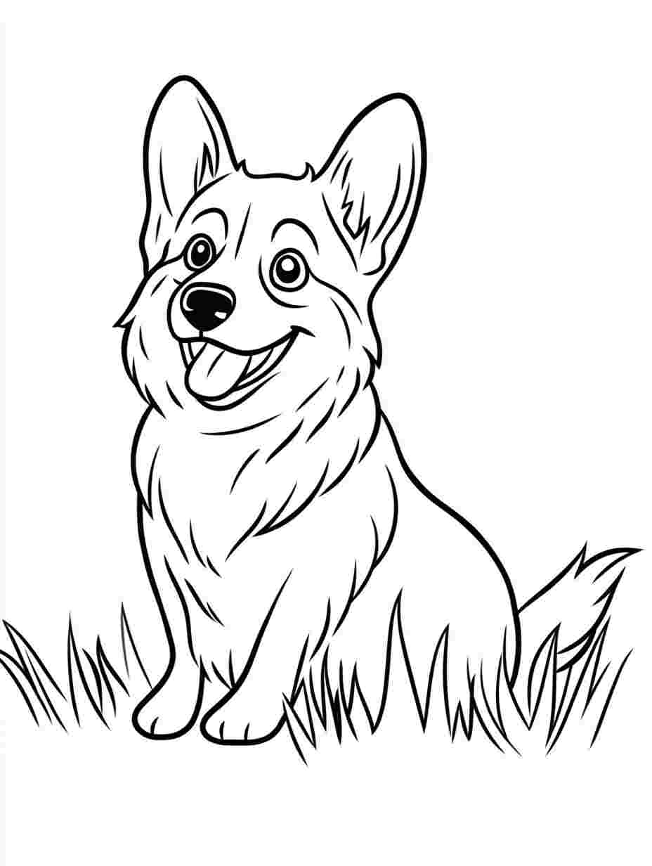 Corgi Sitting On Grass Coloring Pages