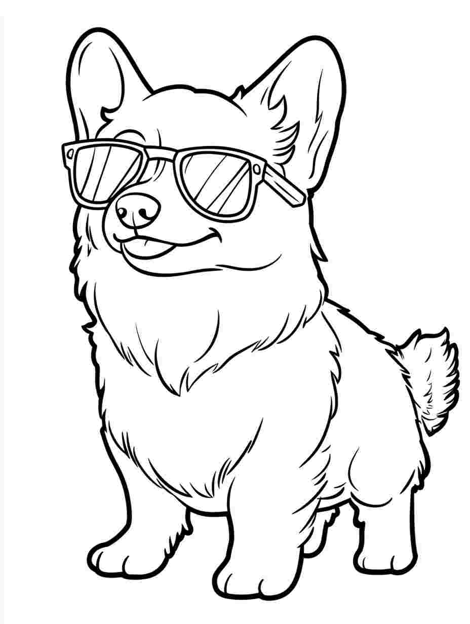 Corgi With Sunglasses Coloring Pages