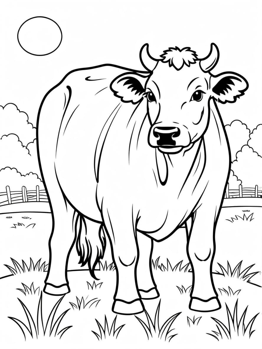 Cow Eat Grass On The Field Coloring Pages