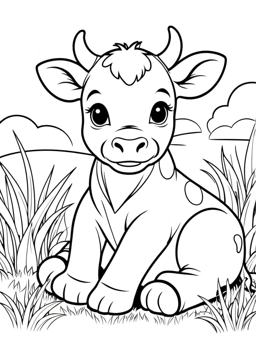 Cow On The Green Grass Coloring Pages