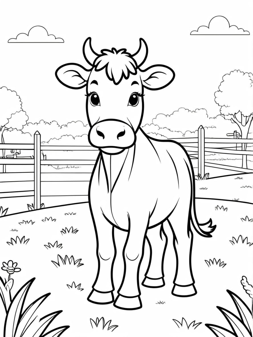 Cow Standing In Paddock Coloring Pages