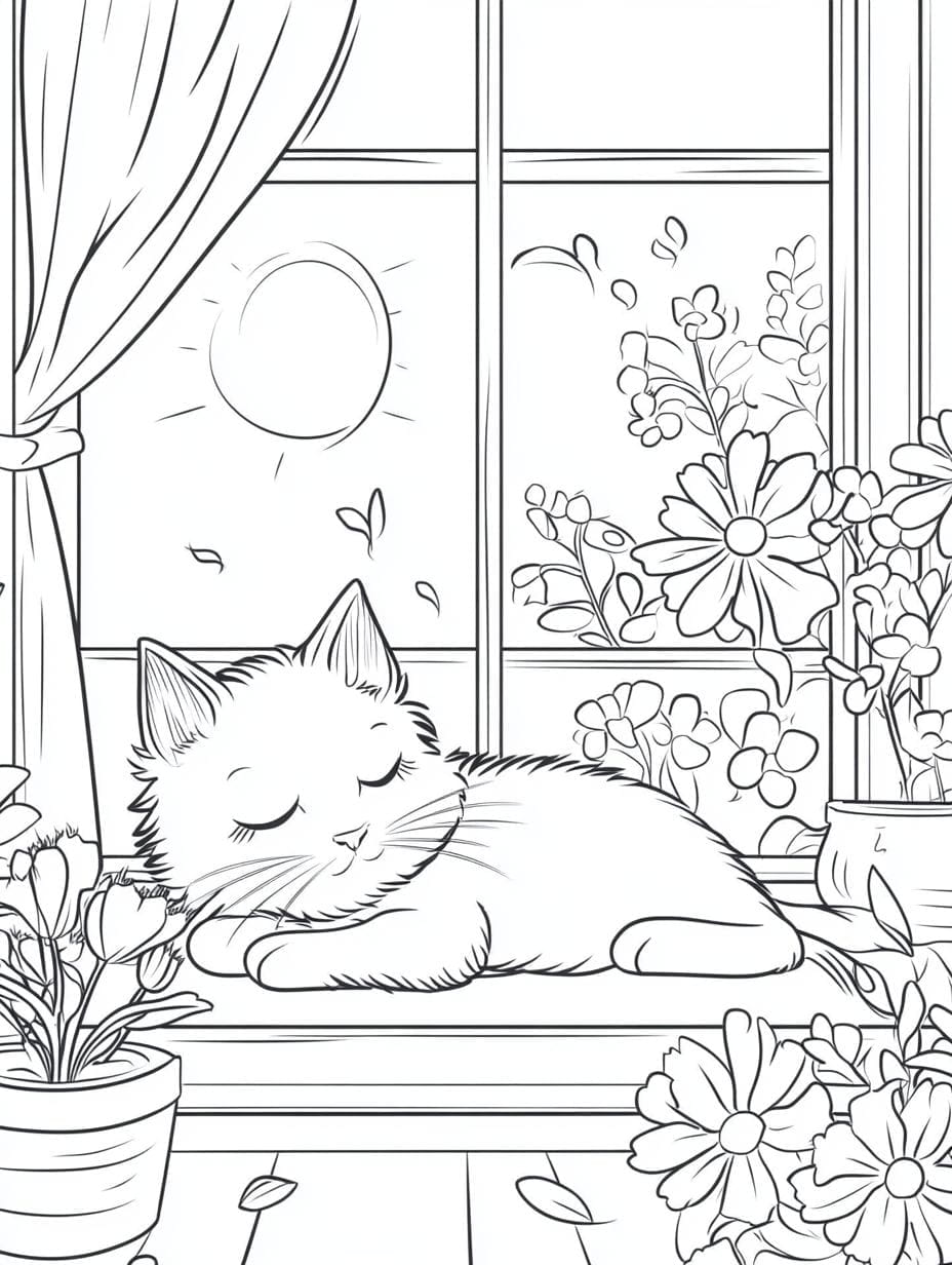 Cozy Sleeping Cat Coloring Pages