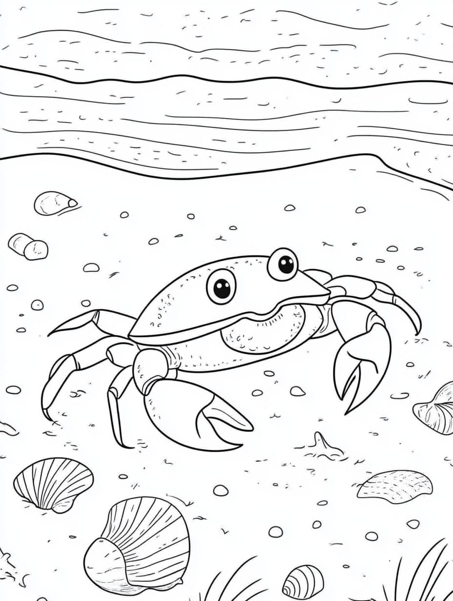 Crab On The Beach Coloring Pages