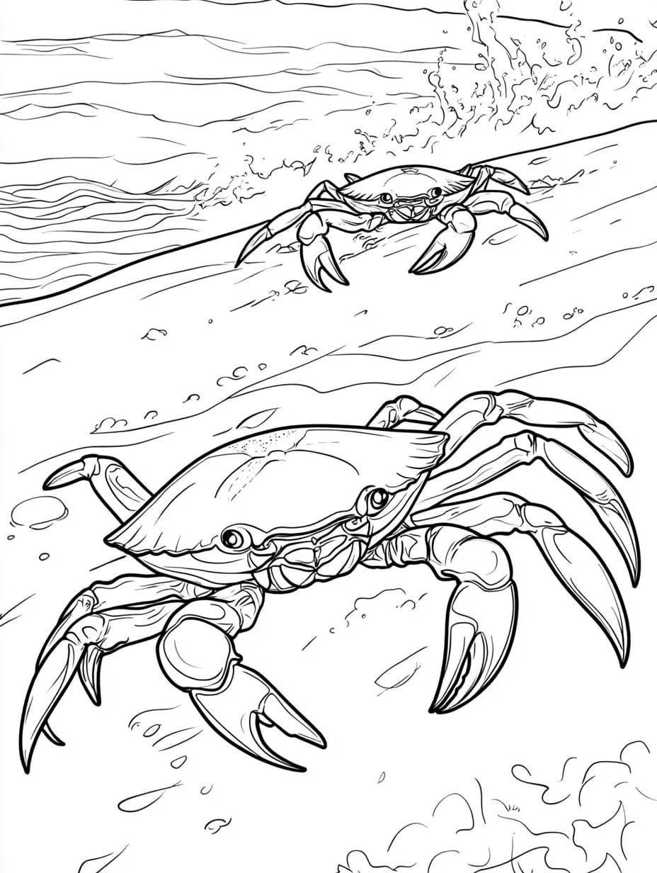 Crabs Scuttling Along The Beach Coloring Pages For Kids