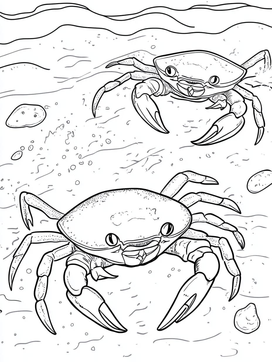 Crabs Scuttling Along The Beach Coloring Pages