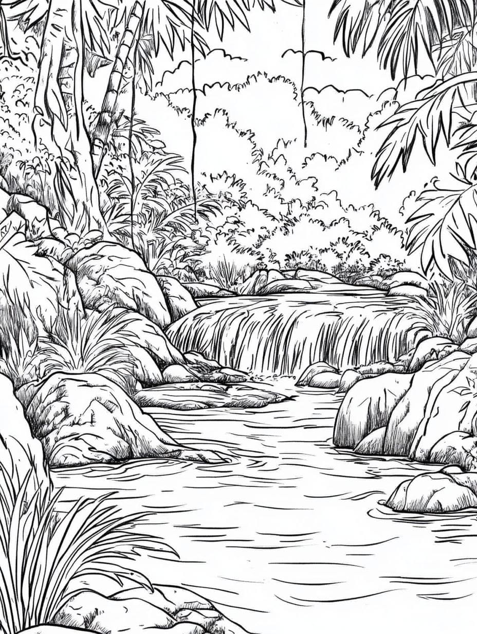 Crystal Clear Stream Jungle Coloring Pages