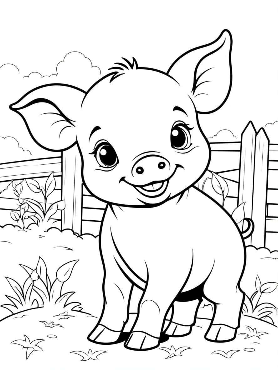 Cute Baby Piglet On A Farm Coloring Pages For Kids