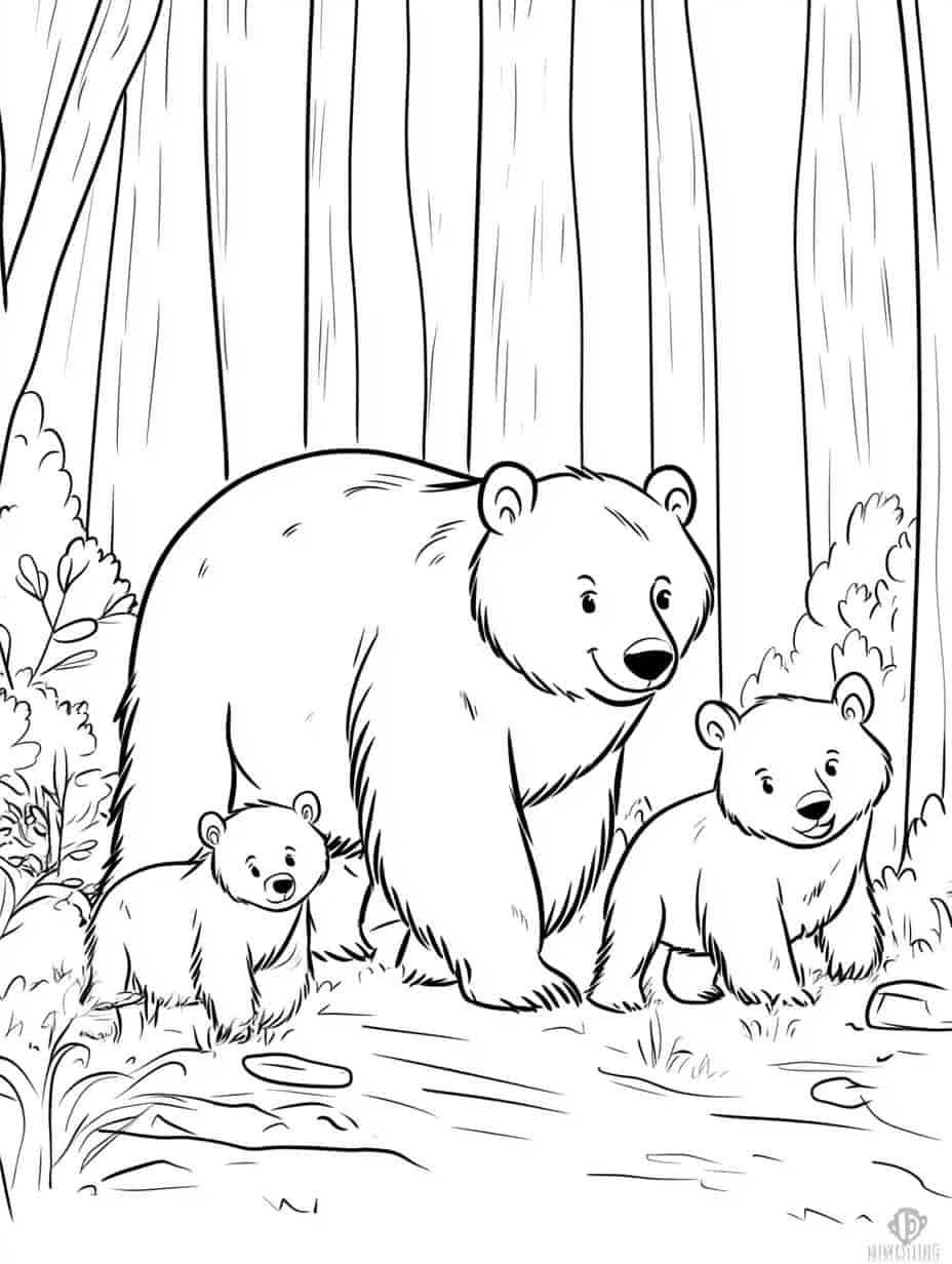 Cute Bears In The Forest Coloring Pages