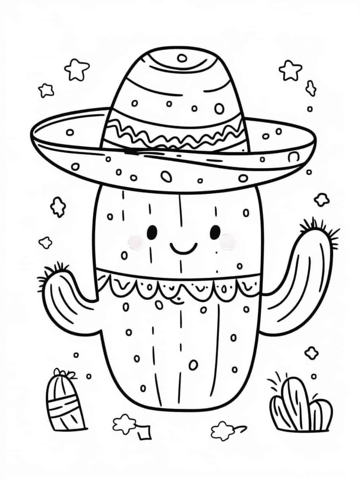 Cute Cactus Sombrero Coloring Pages