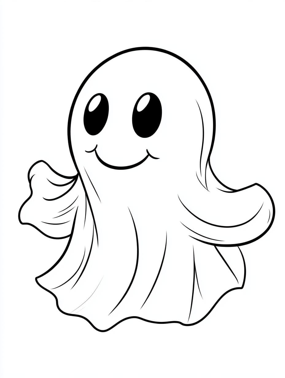 Cute Cartoon Ghost Halloween Coloring Pages