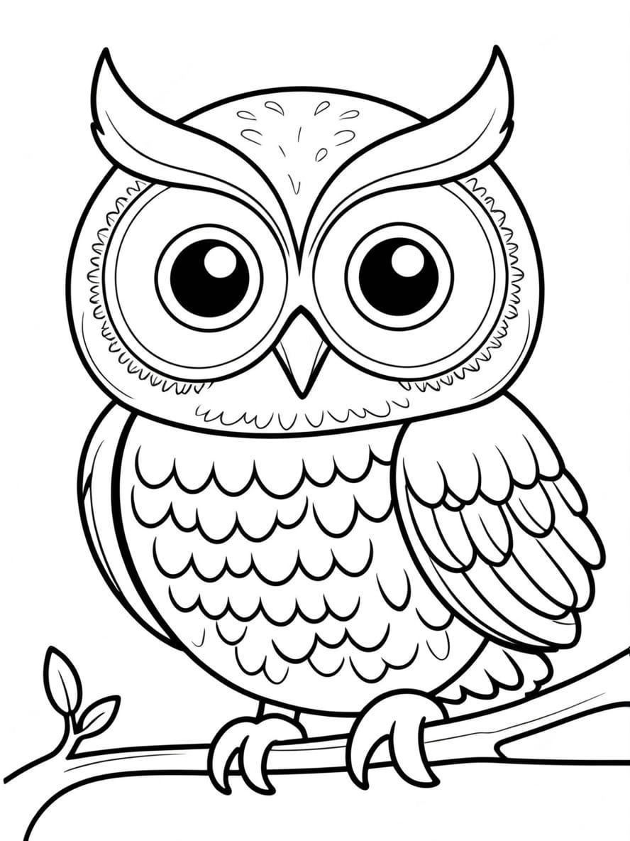 Cute Cartoon Owl In A Tree Coloring Pages