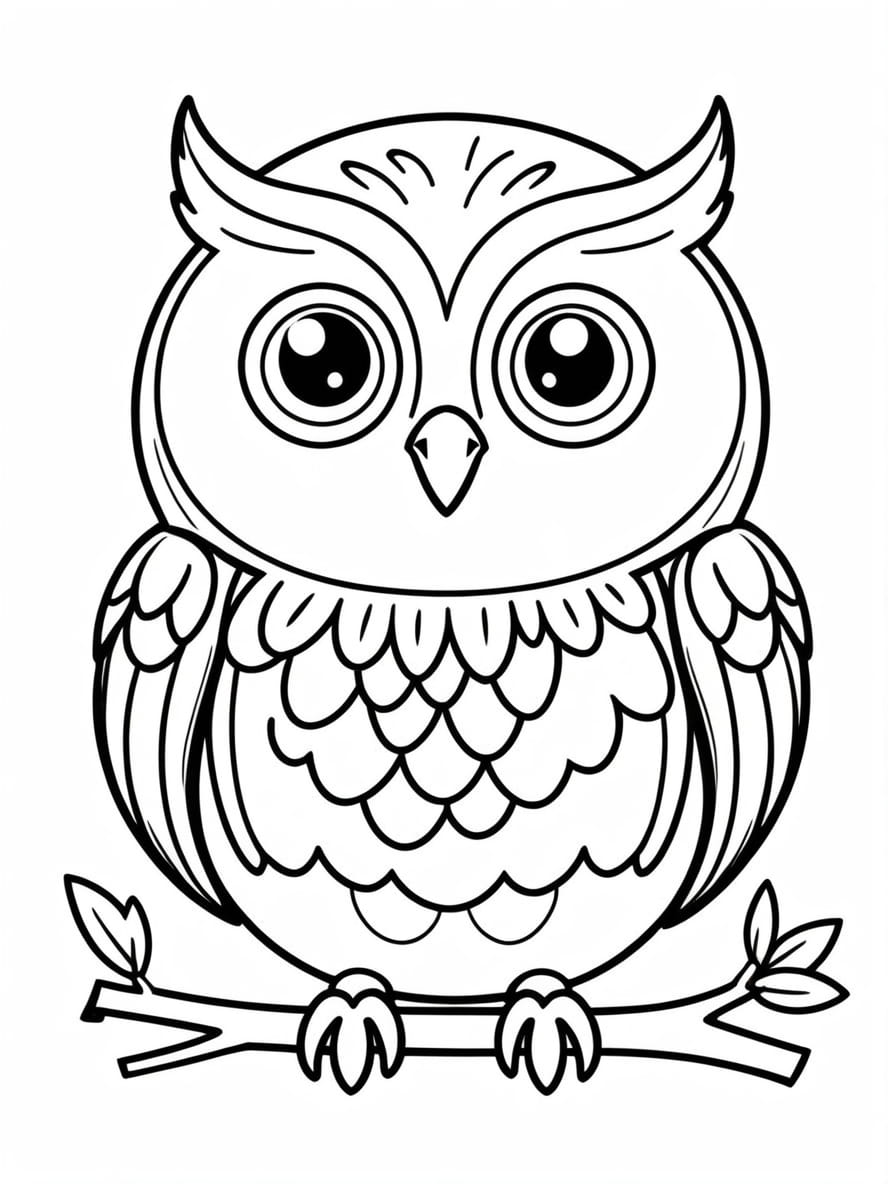 Cute Cartoon Owl With Big Round Eyes Coloring Pages