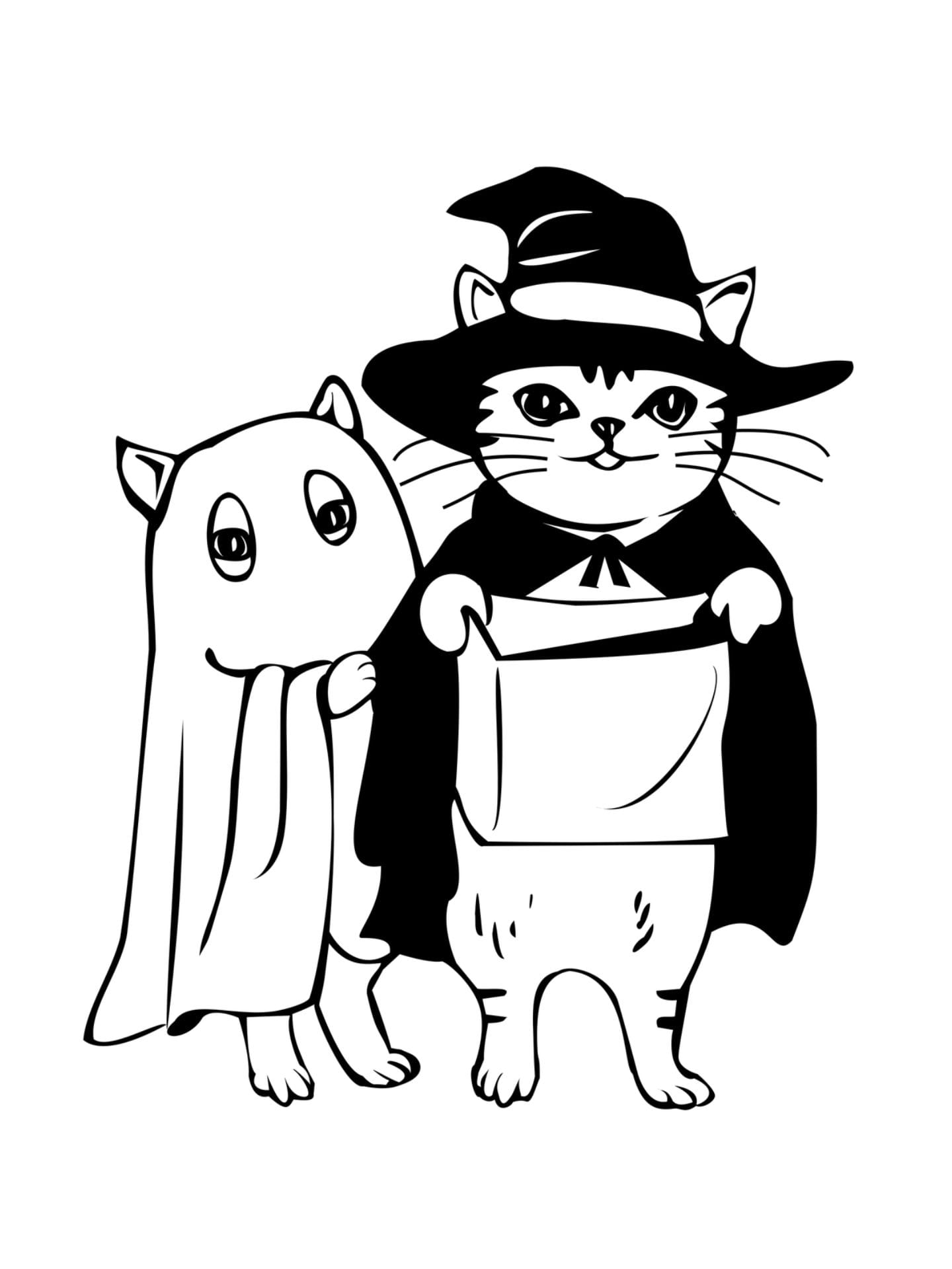 Cute Cat Halloween Coloring Pages