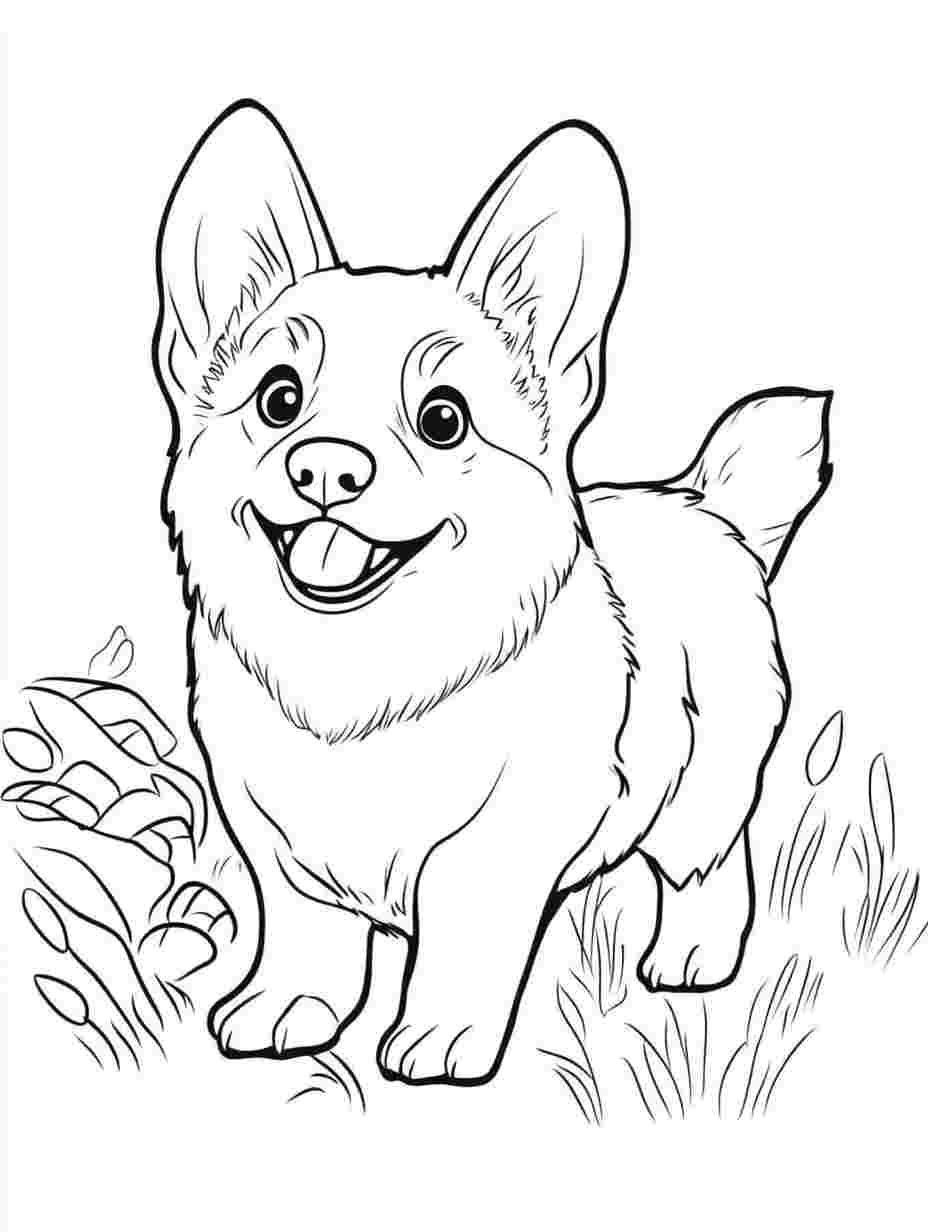 Cute Corgi Playing Coloring Pages