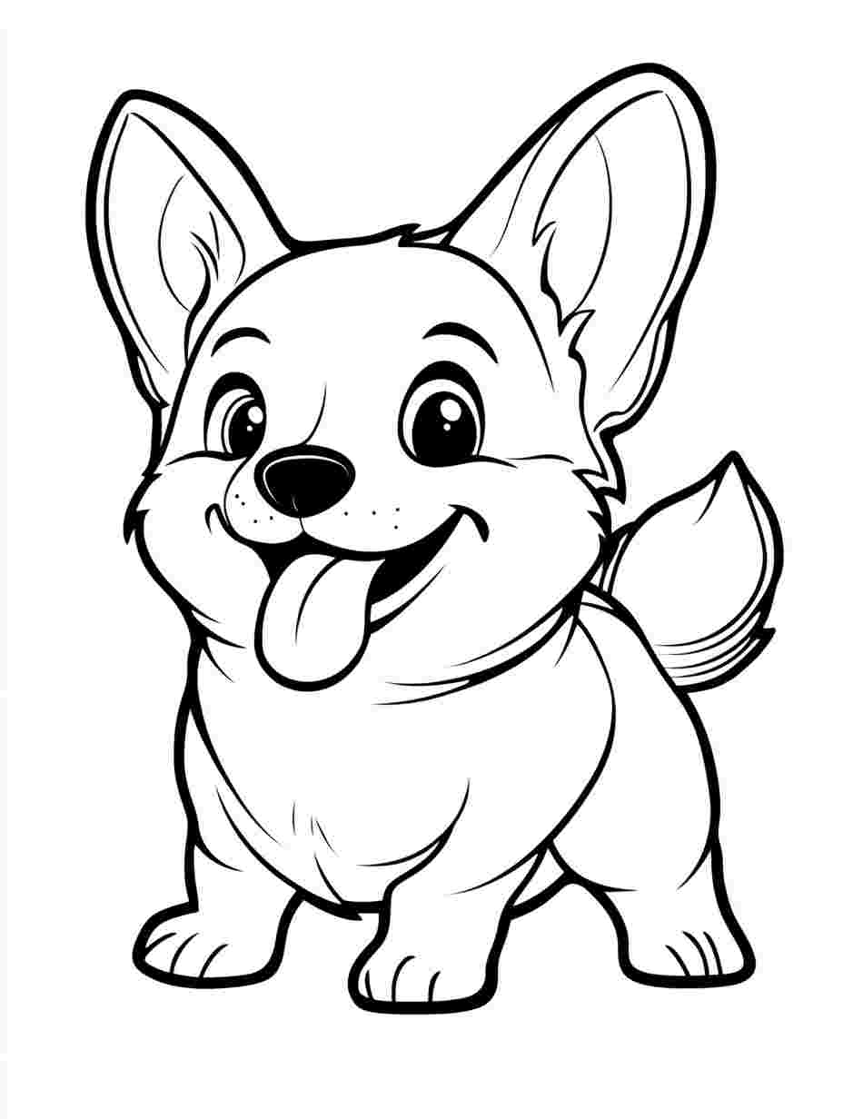 Cute Corgi Smiling Coloring Pages