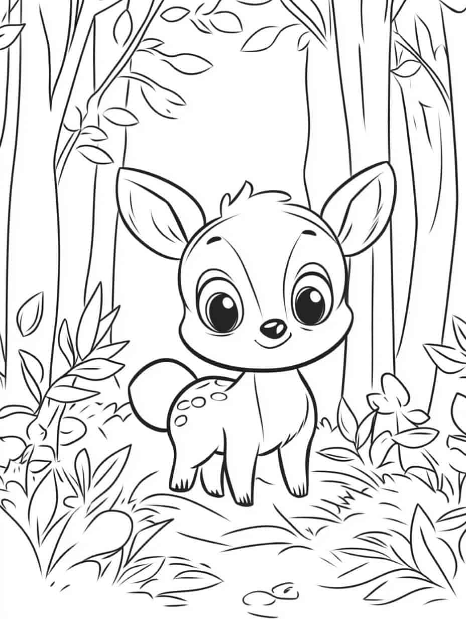 Cute Deer In The Forest Coloring Pages