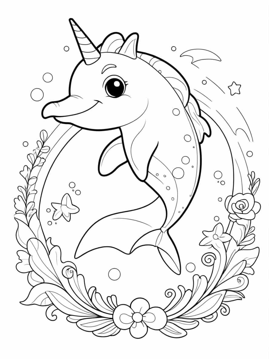 Cute Dolphin Unicorn Coloring Pages