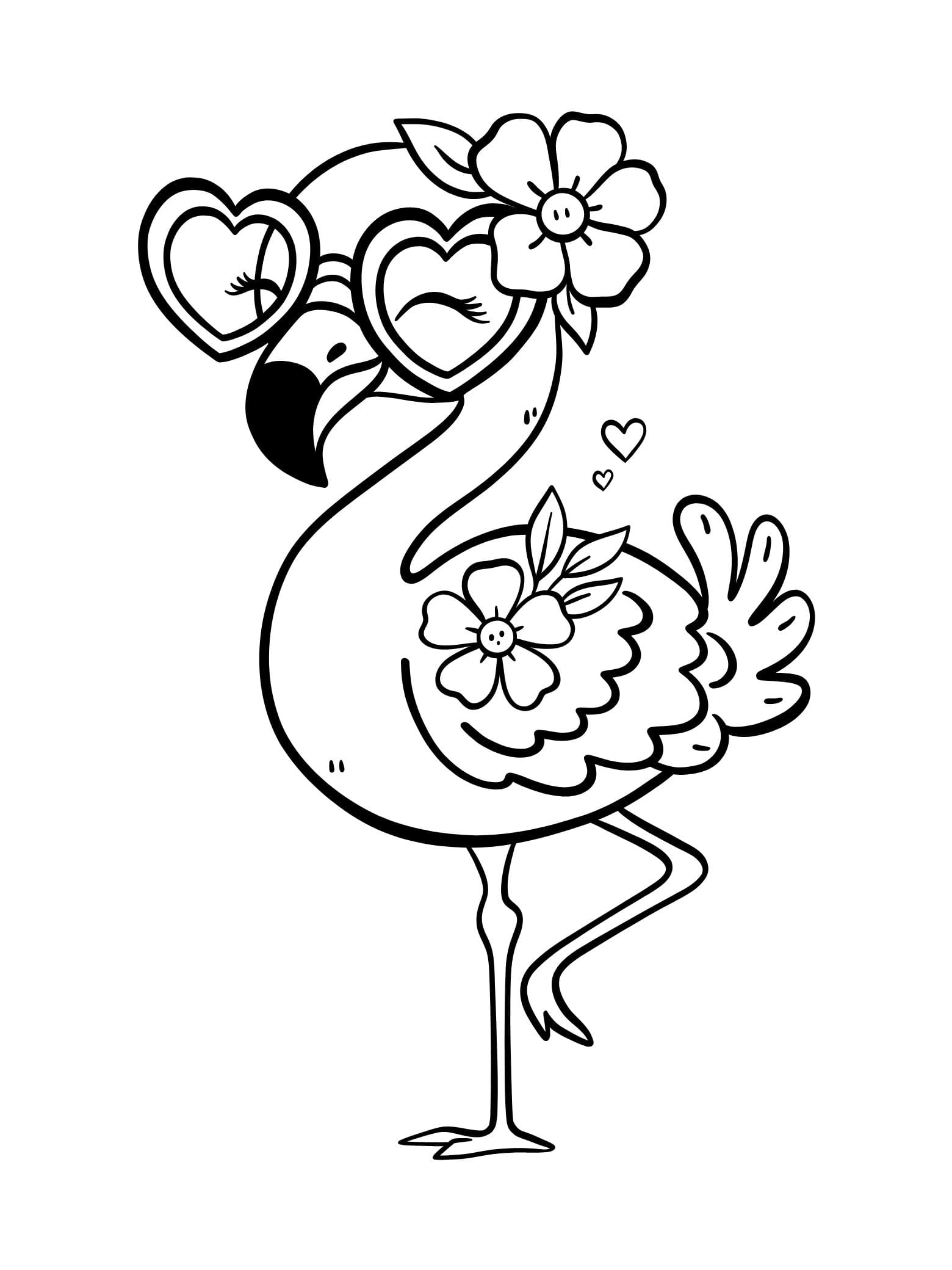 Cute Flamingo With Flower Coloring Pages For Toddlers