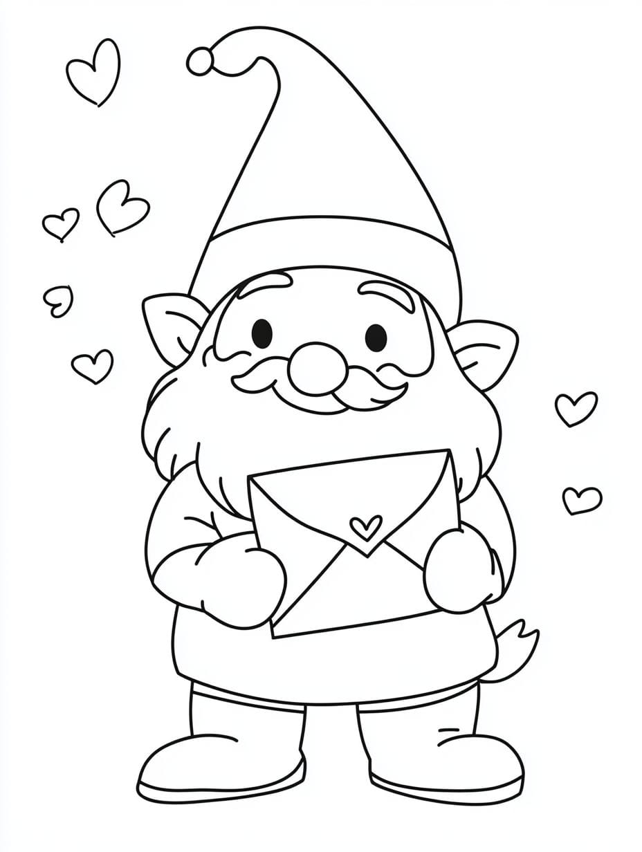 Cute Gnome Holding Love Letter Coloring Pages