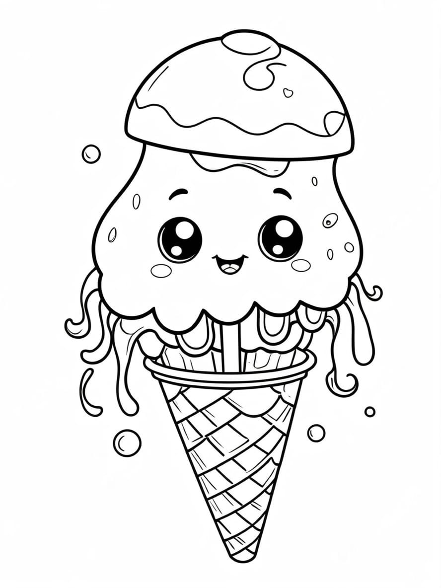 Cute Jellyfish Eating Ice Cream Cone To Color