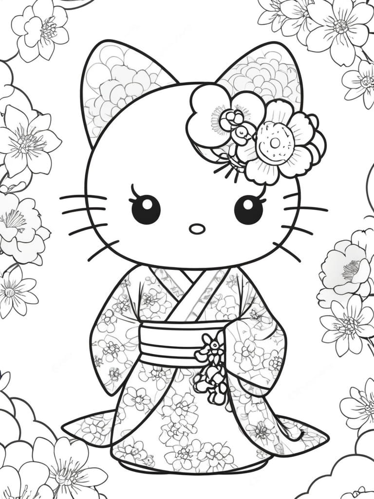 Cute Kawaii Hello Kitty Coloring Pages