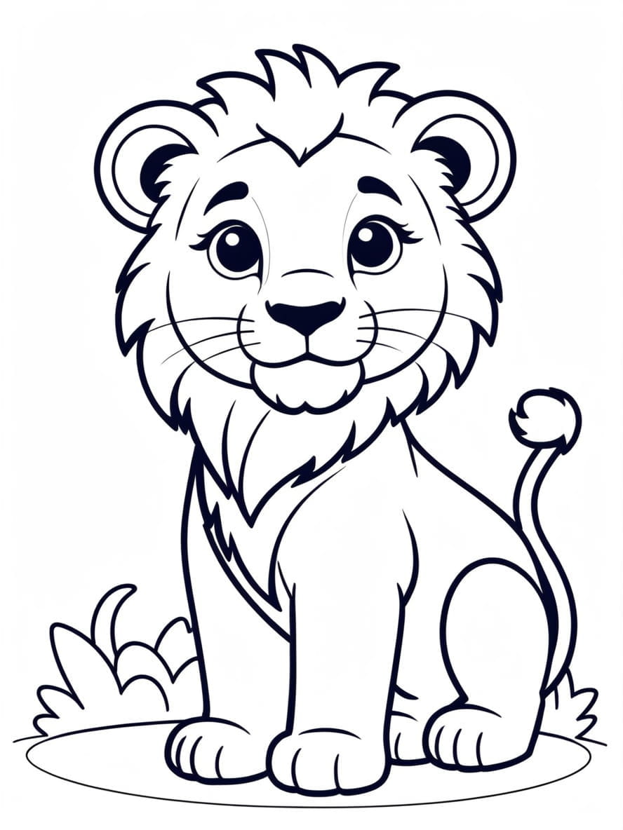 Cute Kawaii Lion Coloring Page For Preschoolers