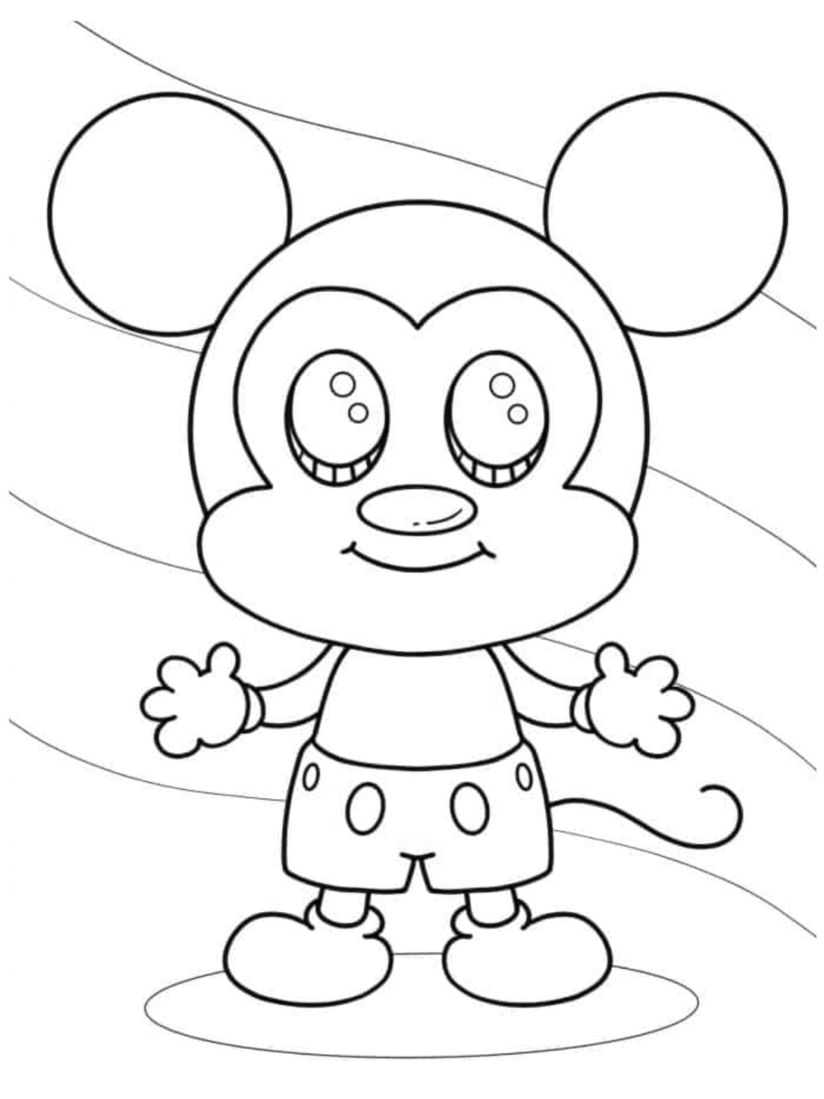 Cute Kawaii Mickey Mouse Coloring Page