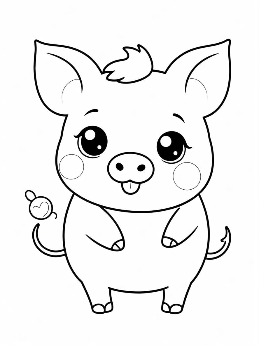 Cute Kawaii Pig Coloring For Kids