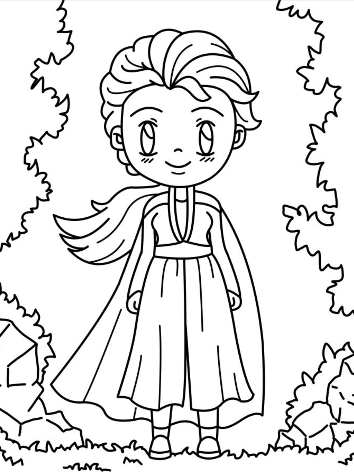 Cute Kawaii Young Elsa Coloring Page