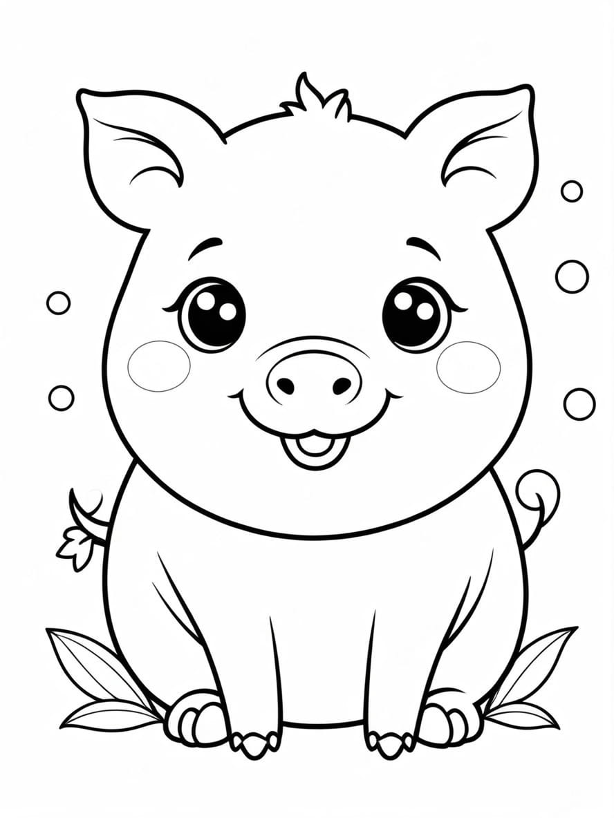 Cute Kawaiii Pig Coloring Page