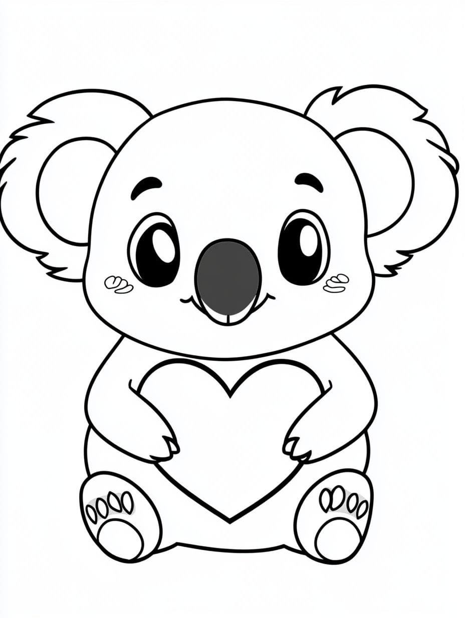 Cute Koala Holding Heart Coloring Pages