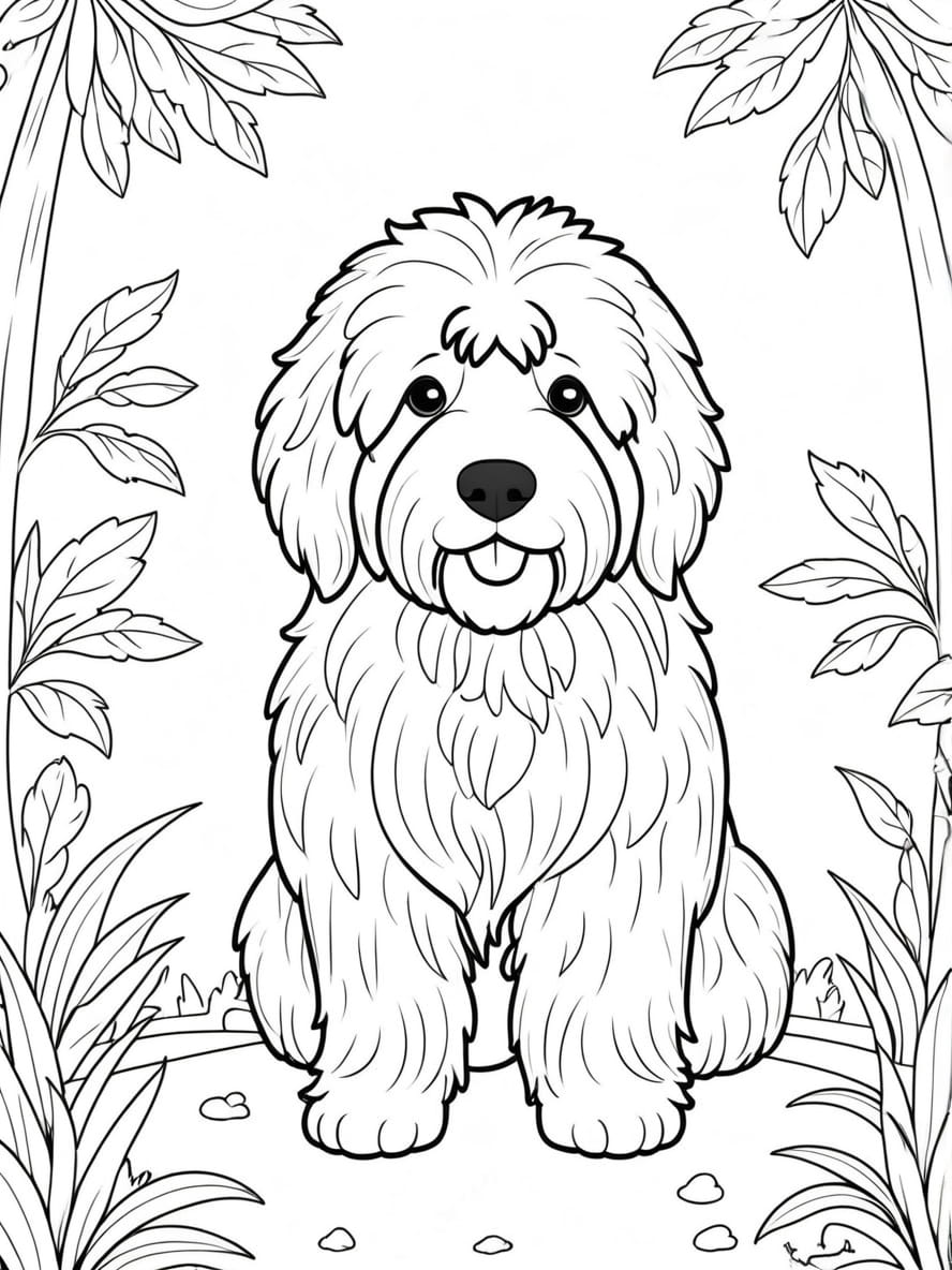 Cute Komondor Dog In The Garden Coloring Pages